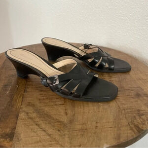 Etienne Aigner Black Leather Slip on Sandals Size 8